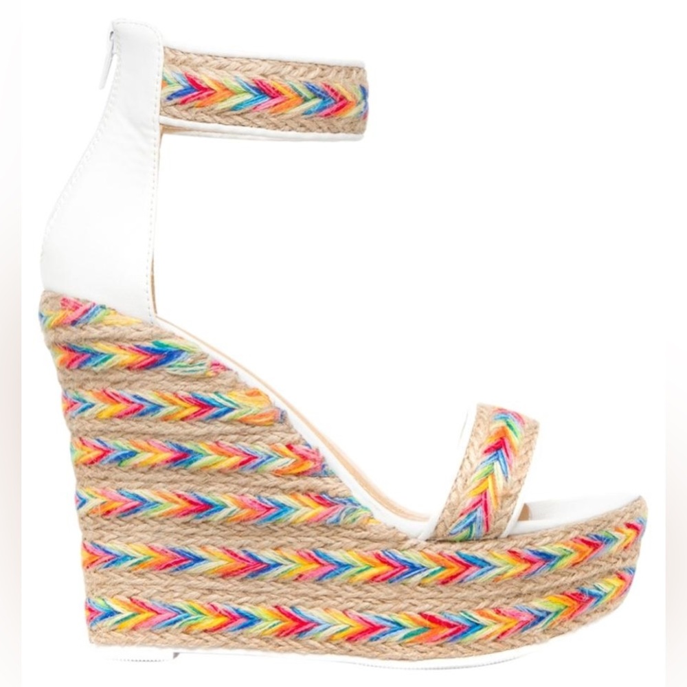 ShoeDazzle Women’s White Multi-Color Crispy Collection Sandal Wedges